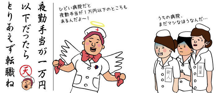 夜勤手当が１万円以下の看護師は仕事内容に関わらず転職した方がいいと思います（笑）